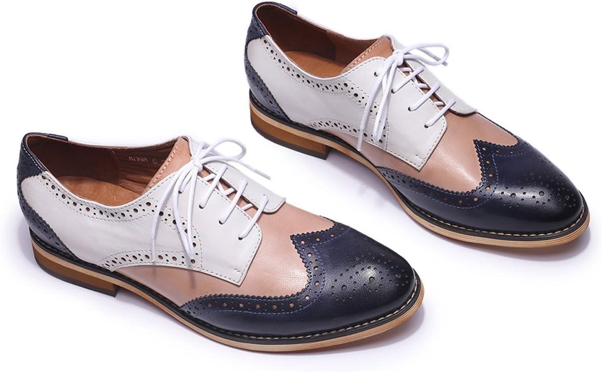 imageMona flying Womens Comfortable Multicolored Wingtip Oxfords Brogue Laceup Leather Shoes for Womens LadiesBluedusty Pinkoffwhite