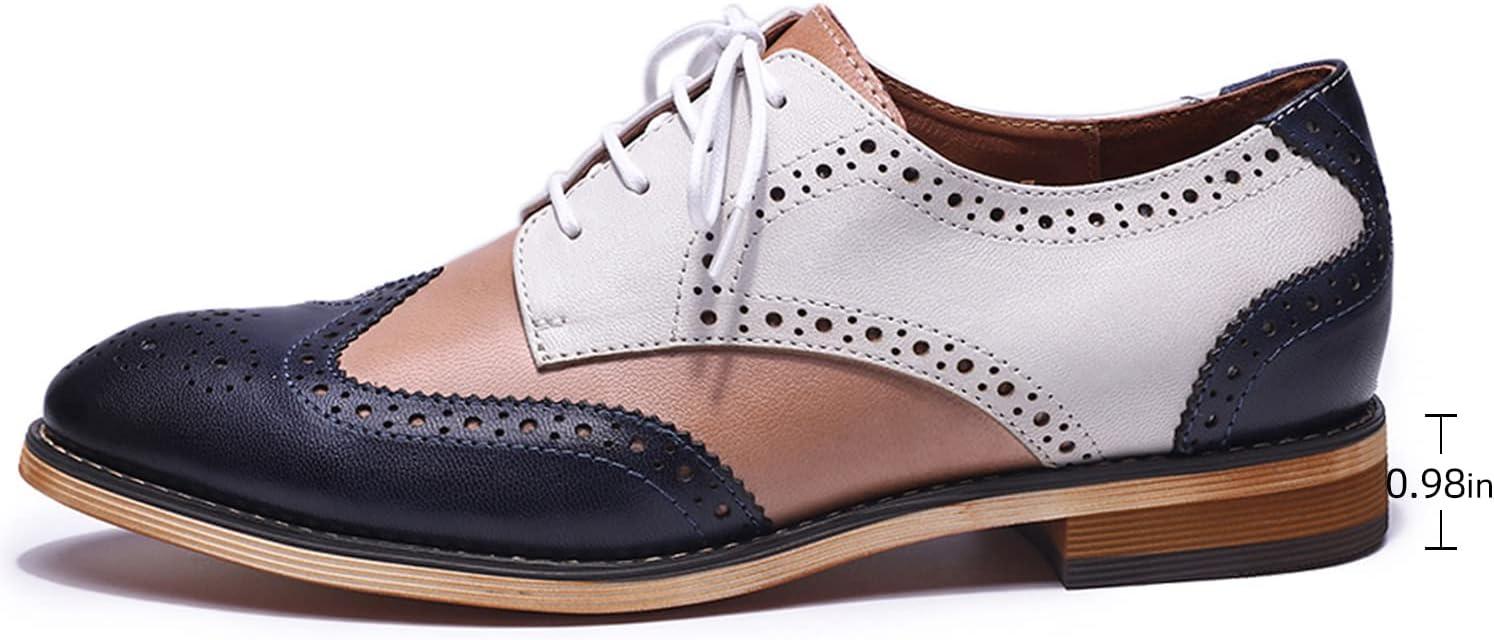 imageMona flying Womens Comfortable Multicolored Wingtip Oxfords Brogue Laceup Leather Shoes for Womens LadiesBluedusty Pinkoffwhite