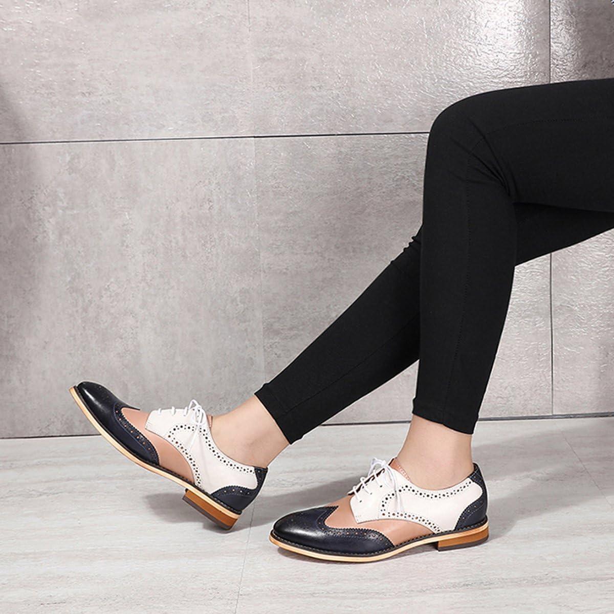 imageMona flying Womens Comfortable Multicolored Wingtip Oxfords Brogue Laceup Leather Shoes for Womens LadiesBluedusty Pinkoffwhite