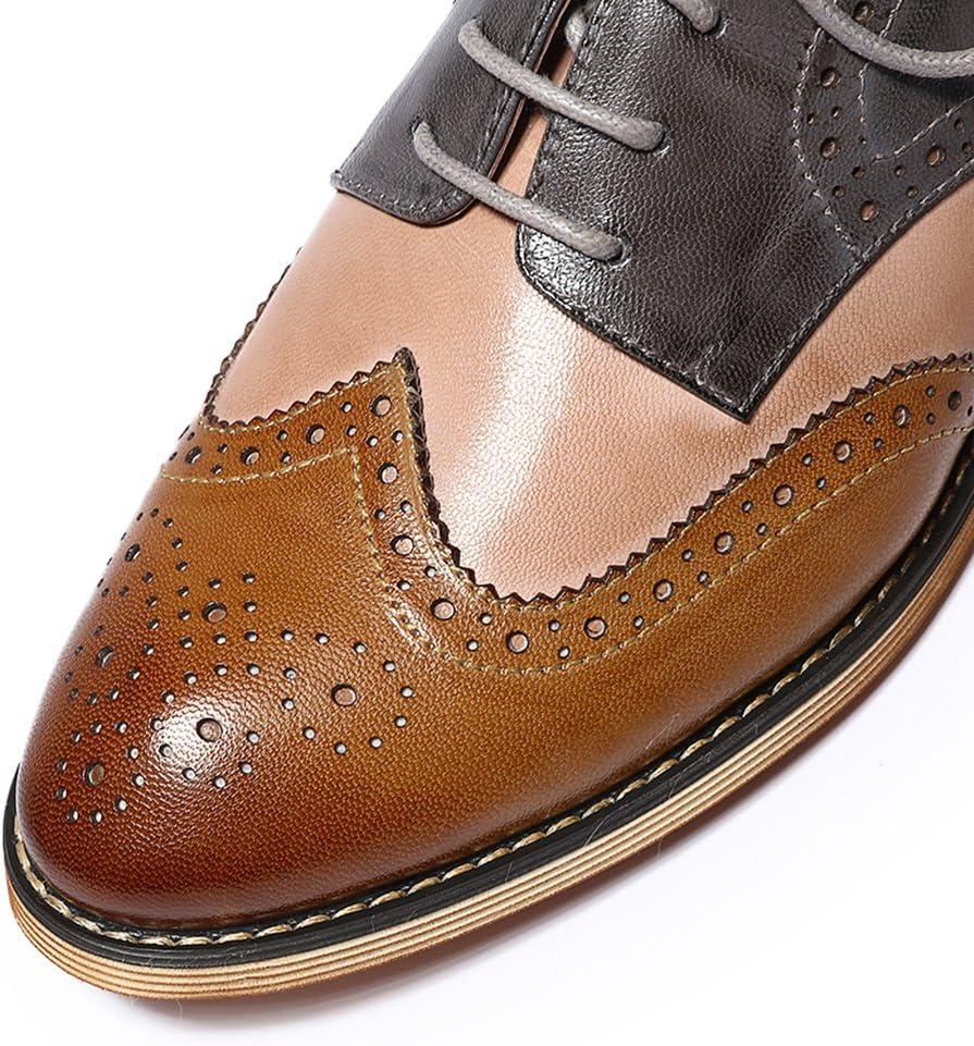 imageMona flying Womens Comfortable Multicolored Wingtip Oxfords Brogue Laceup Leather Shoes for Womens LadiesBrownsalmongrey