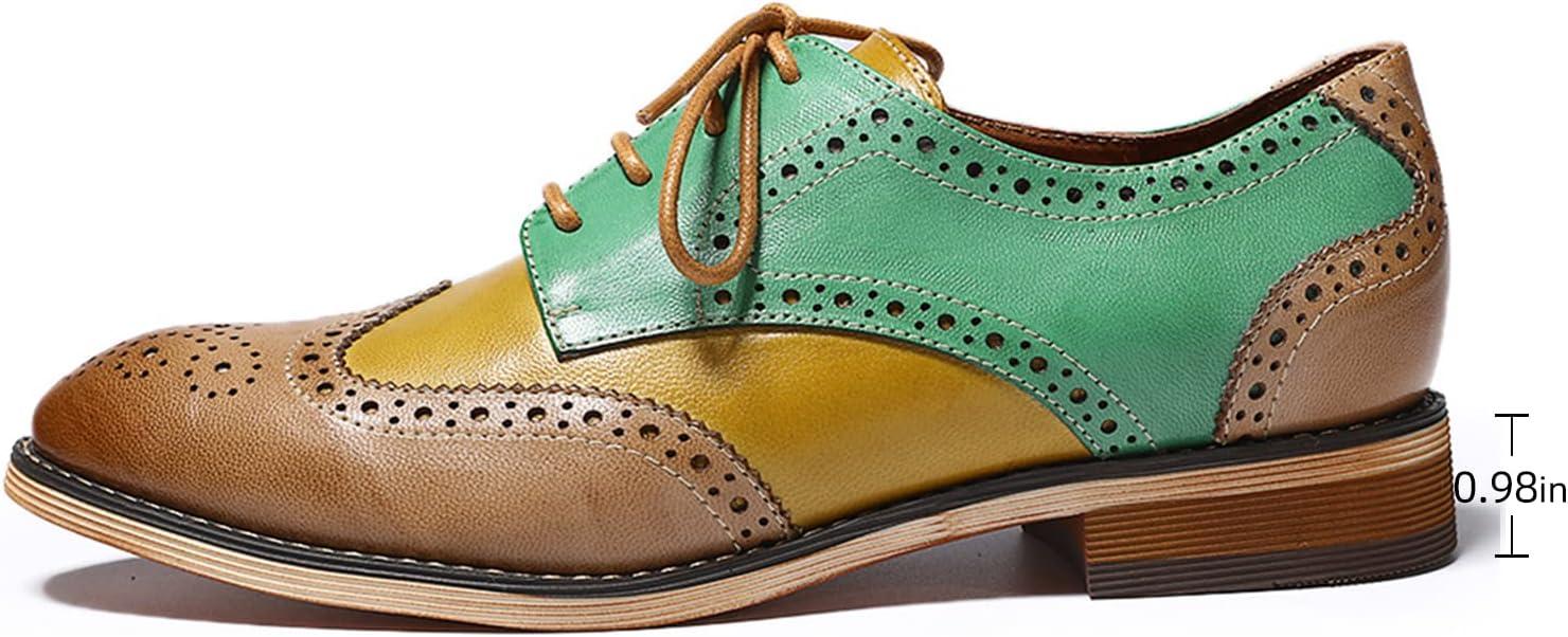 imageMona flying Womens Comfortable Multicolored Wingtip Oxfords Brogue Laceup Leather Shoes for Womens LadiesBrownyellowgreen