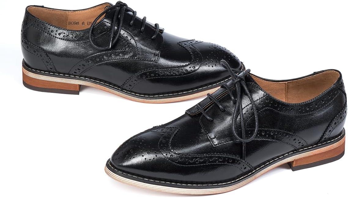 imageMona flying Womens Comfortable Multicolored Wingtip Oxfords Brogue Laceup Leather Shoes for Womens LadiesDeep Black