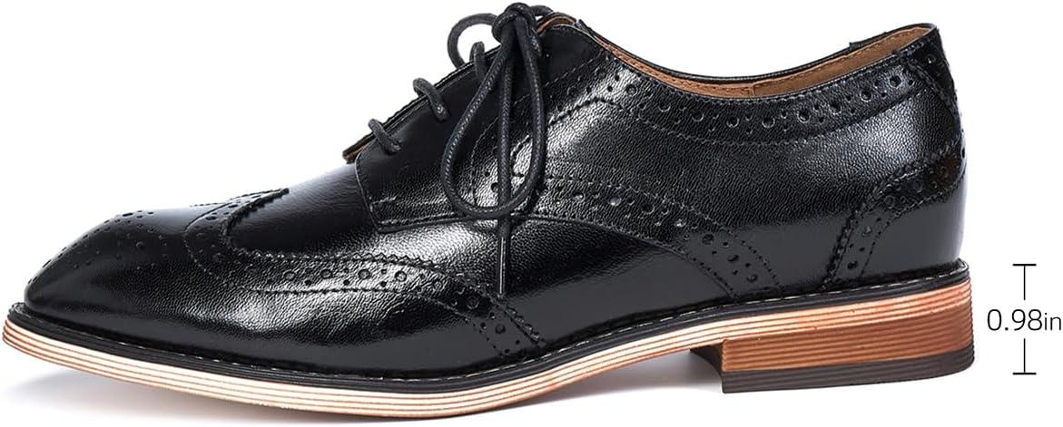 imageMona flying Womens Comfortable Multicolored Wingtip Oxfords Brogue Laceup Leather Shoes for Womens LadiesDeep Black