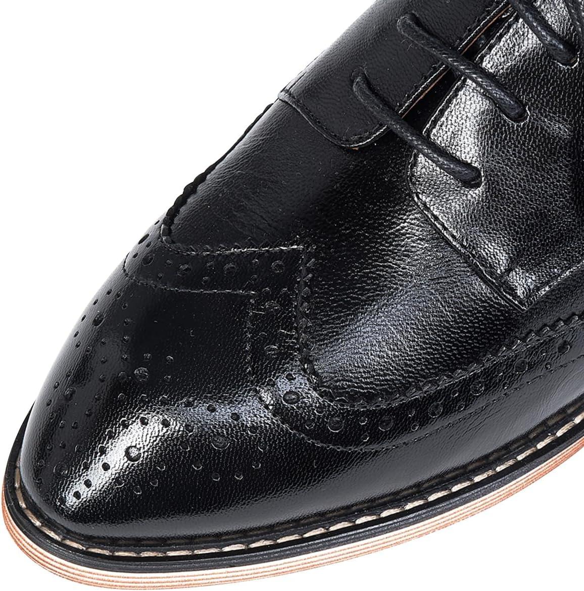 imageMona flying Womens Comfortable Multicolored Wingtip Oxfords Brogue Laceup Leather Shoes for Womens LadiesDeep Black