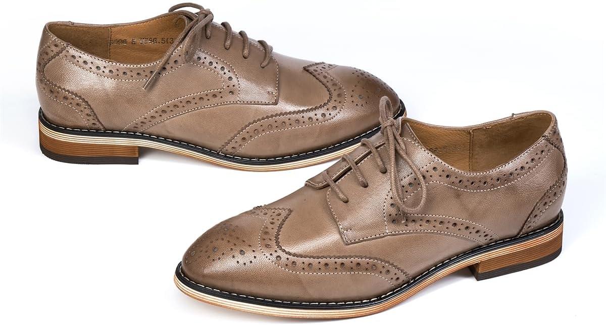 imageMona flying Womens Comfortable Multicolored Wingtip Oxfords Brogue Laceup Leather Shoes for Womens LadiesPale Coffee