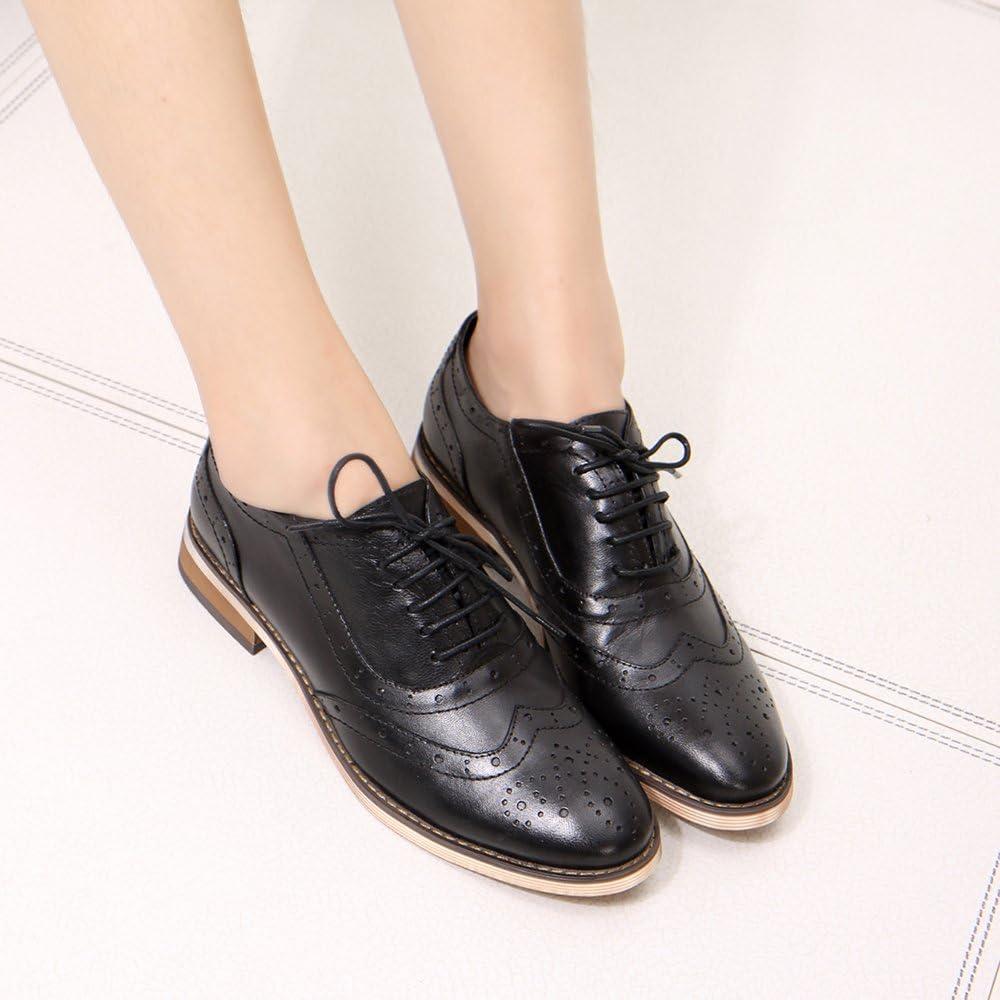 imageMona flying Womens Leather Flat Oxfords Shoes for Women Perforated Laceup Wingtip Vintage Brogues ShoesBlack1
