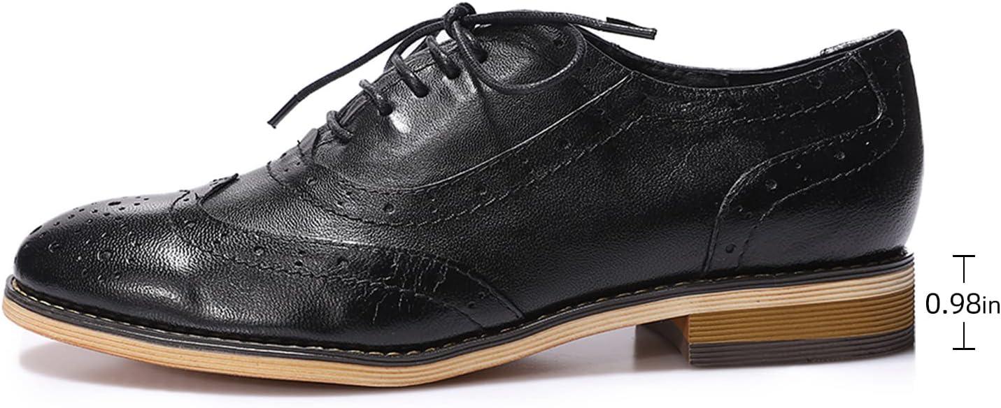 imageMona flying Womens Leather Flat Oxfords Shoes for Women Perforated Laceup Wingtip Vintage Brogues ShoesBlack1