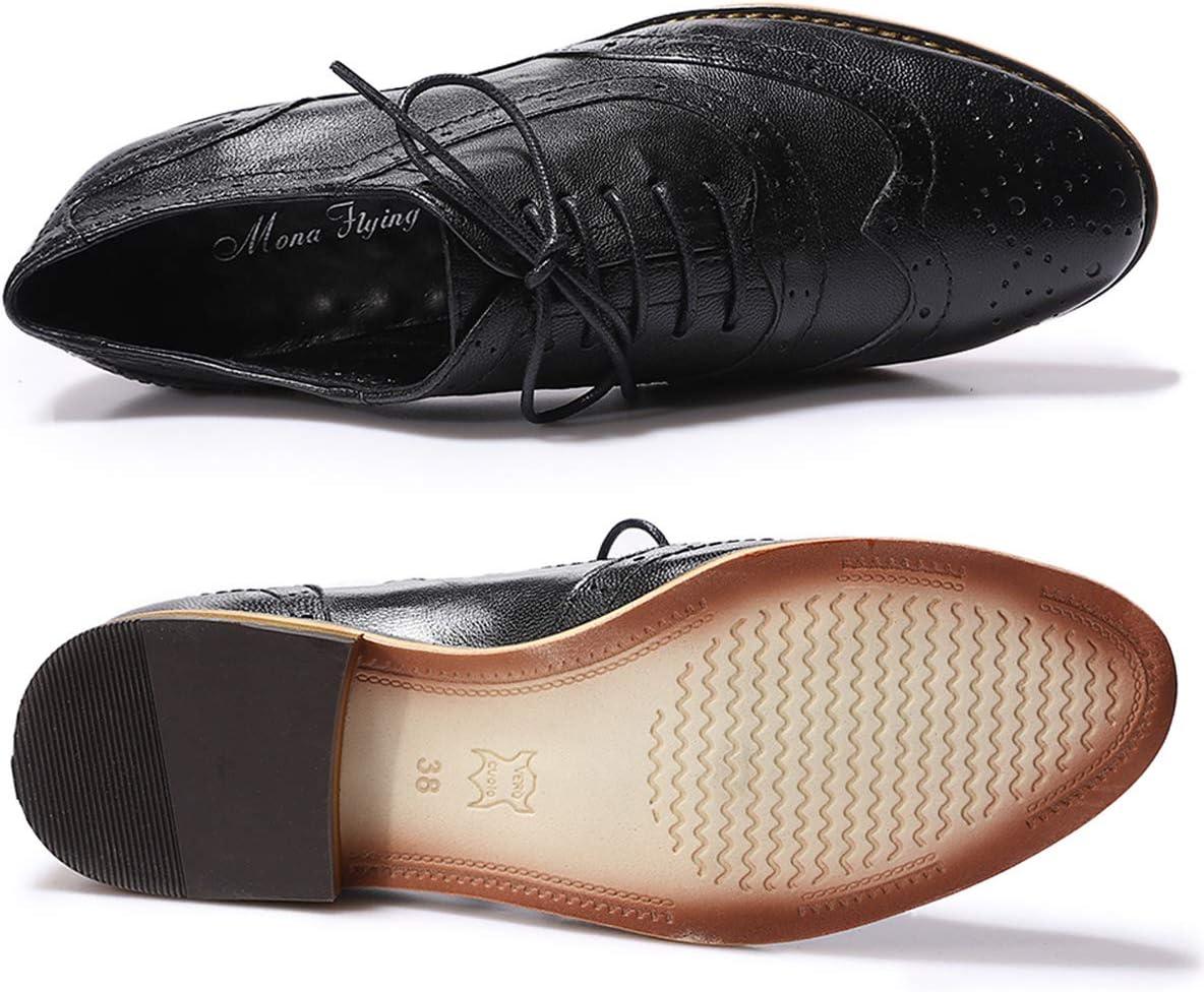 imageMona flying Womens Leather Flat Oxfords Shoes for Women Perforated Laceup Wingtip Vintage Brogues ShoesBlack1