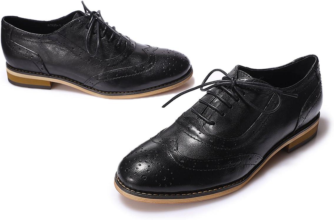imageMona flying Womens Leather Flat Oxfords Shoes for Women Perforated Laceup Wingtip Vintage Brogues ShoesBlack1