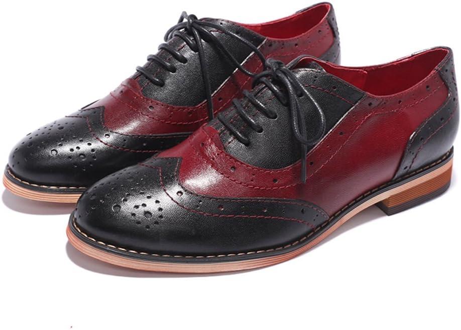 imageMona flying Womens Leather Flat Oxfords Shoes for Women Perforated Laceup Wingtip Vintage Brogues ShoesBlackred