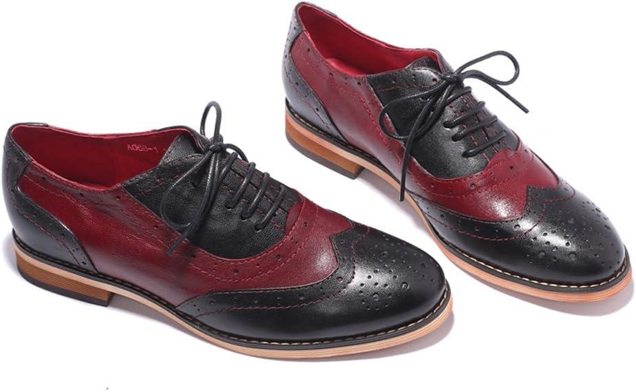 imageMona flying Womens Leather Flat Oxfords Shoes for Women Perforated Laceup Wingtip Vintage Brogues ShoesBlackred