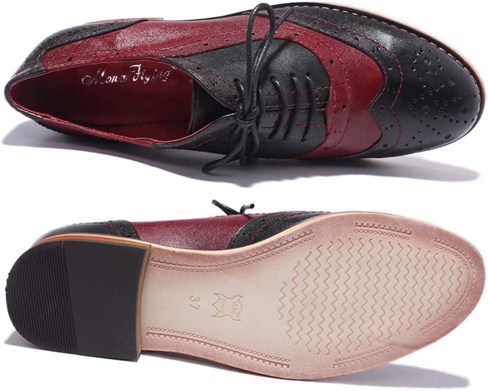 imageMona flying Womens Leather Flat Oxfords Shoes for Women Perforated Laceup Wingtip Vintage Brogues ShoesBlackred