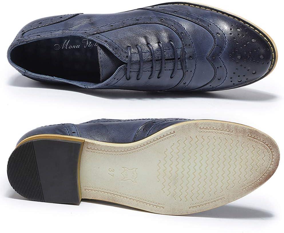 imageMona flying Womens Leather Flat Oxfords Shoes for Women Perforated Laceup Wingtip Vintage Brogues ShoesBlue3