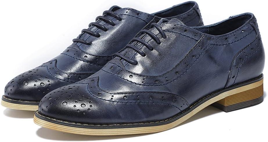 imageMona flying Womens Leather Flat Oxfords Shoes for Women Perforated Laceup Wingtip Vintage Brogues ShoesBlue3