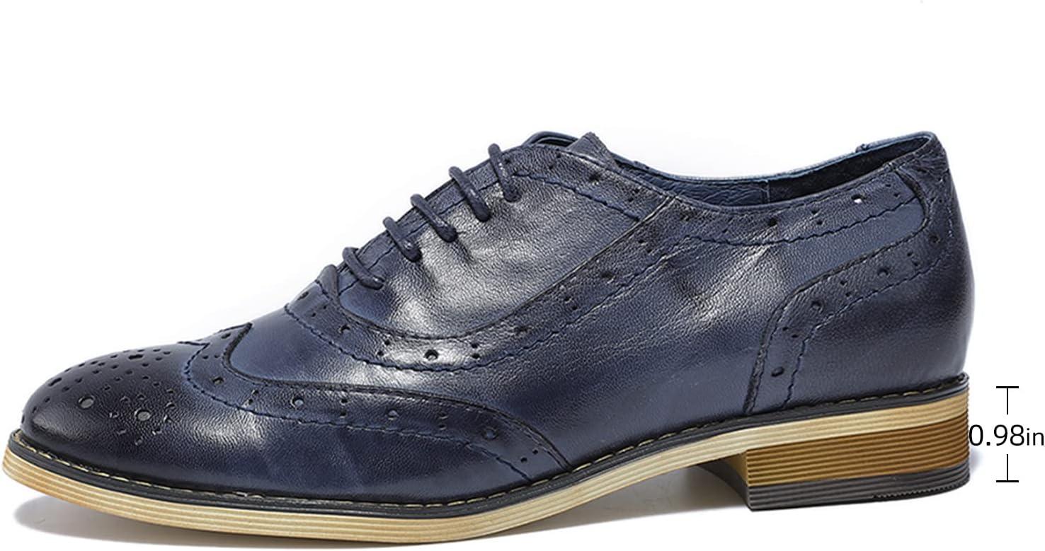 imageMona flying Womens Leather Flat Oxfords Shoes for Women Perforated Laceup Wingtip Vintage Brogues ShoesBlue3