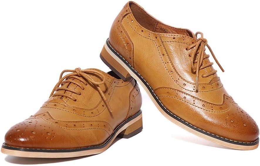 imageMona flying Womens Leather Flat Oxfords Shoes for Women Perforated Laceup Wingtip Vintage Brogues ShoesBrown1