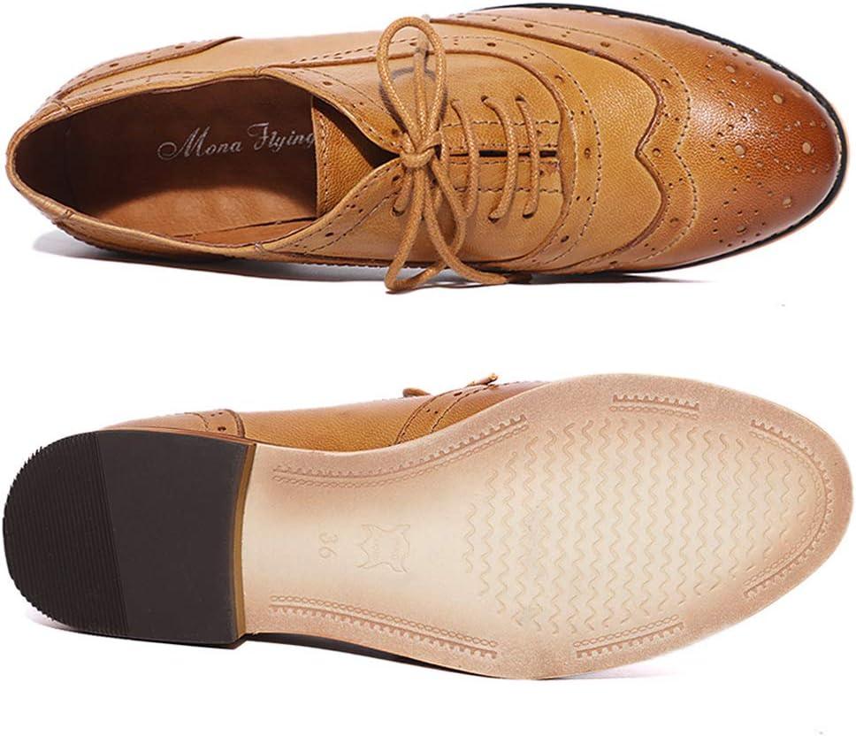 imageMona flying Womens Leather Flat Oxfords Shoes for Women Perforated Laceup Wingtip Vintage Brogues ShoesBrown1