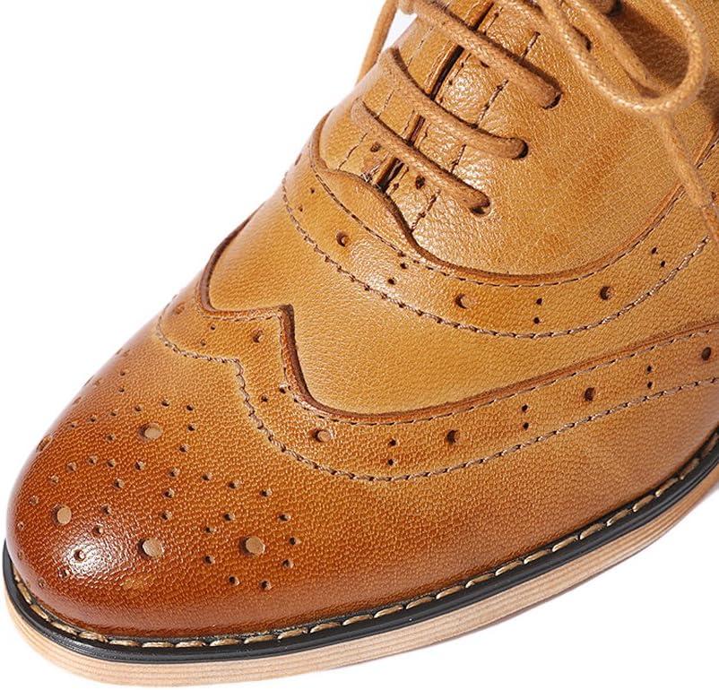 imageMona flying Womens Leather Flat Oxfords Shoes for Women Perforated Laceup Wingtip Vintage Brogues ShoesBrown1