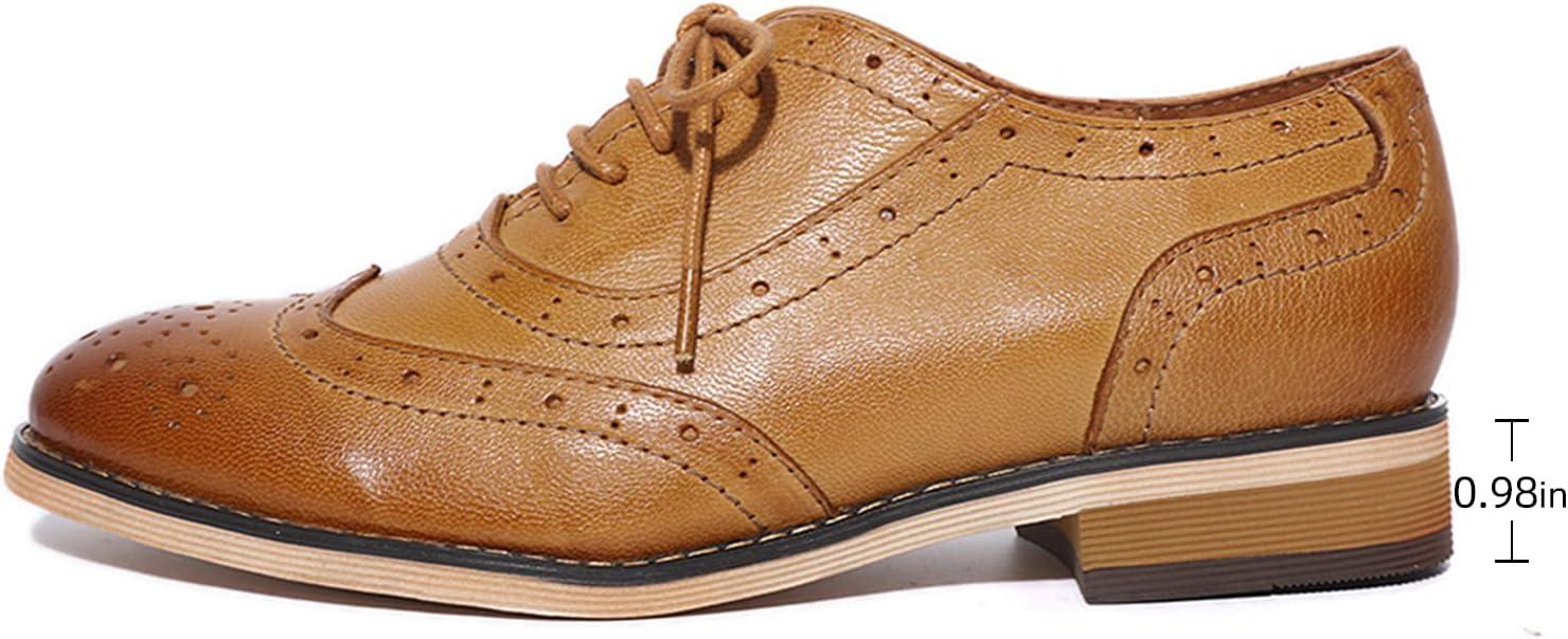 imageMona flying Womens Leather Flat Oxfords Shoes for Women Perforated Laceup Wingtip Vintage Brogues ShoesBrown1
