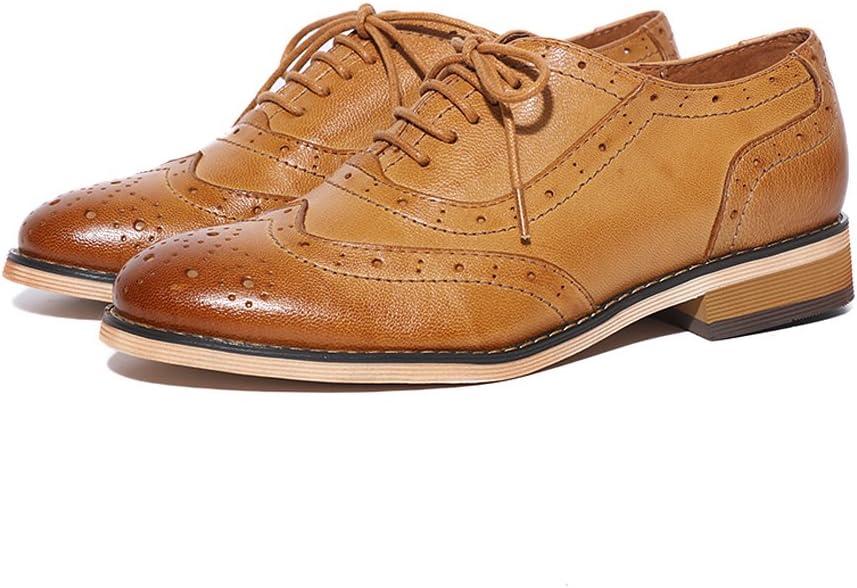 imageMona flying Womens Leather Flat Oxfords Shoes for Women Perforated Laceup Wingtip Vintage Brogues ShoesBrown1