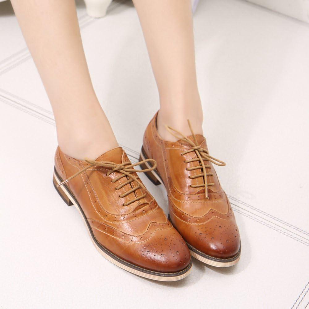 imageMona flying Womens Leather Flat Oxfords Shoes for Women Perforated Laceup Wingtip Vintage Brogues ShoesBrown1
