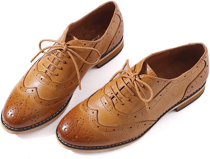 imageMona flying Womens Leather Flat Oxfords Shoes for Women Perforated Laceup Wingtip Vintage Brogues ShoesBrown1