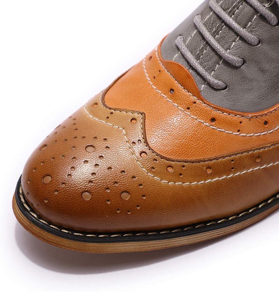 imageMona flying Womens Leather Flat Oxfords Shoes for Women Perforated Laceup Wingtip Vintage Brogues ShoesBrownpumpkingrey