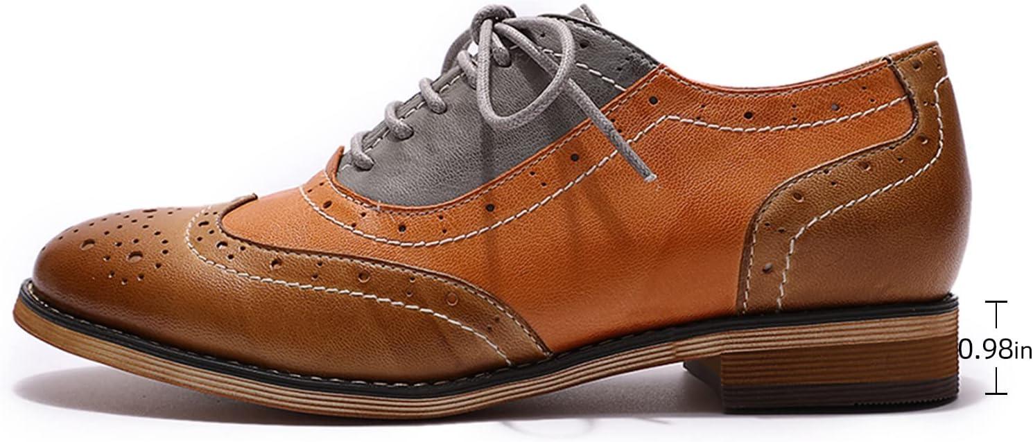 imageMona flying Womens Leather Flat Oxfords Shoes for Women Perforated Laceup Wingtip Vintage Brogues ShoesBrownpumpkingrey