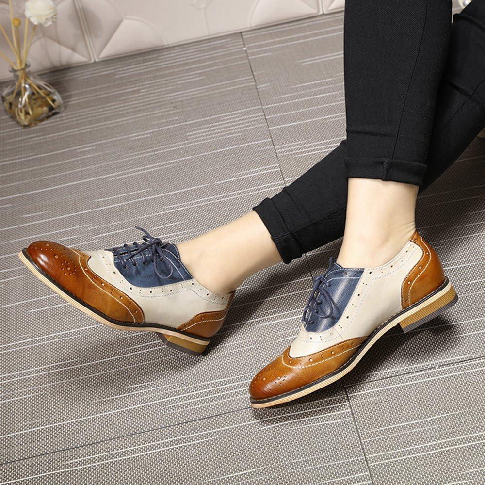 imageMona flying Womens Leather Flat Oxfords Shoes for Women Perforated Laceup Wingtip Vintage Brogues ShoesBrownwhiteblue