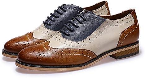 imageMona flying Womens Leather Flat Oxfords Shoes for Women Perforated Laceup Wingtip Vintage Brogues ShoesBrownwhiteblue