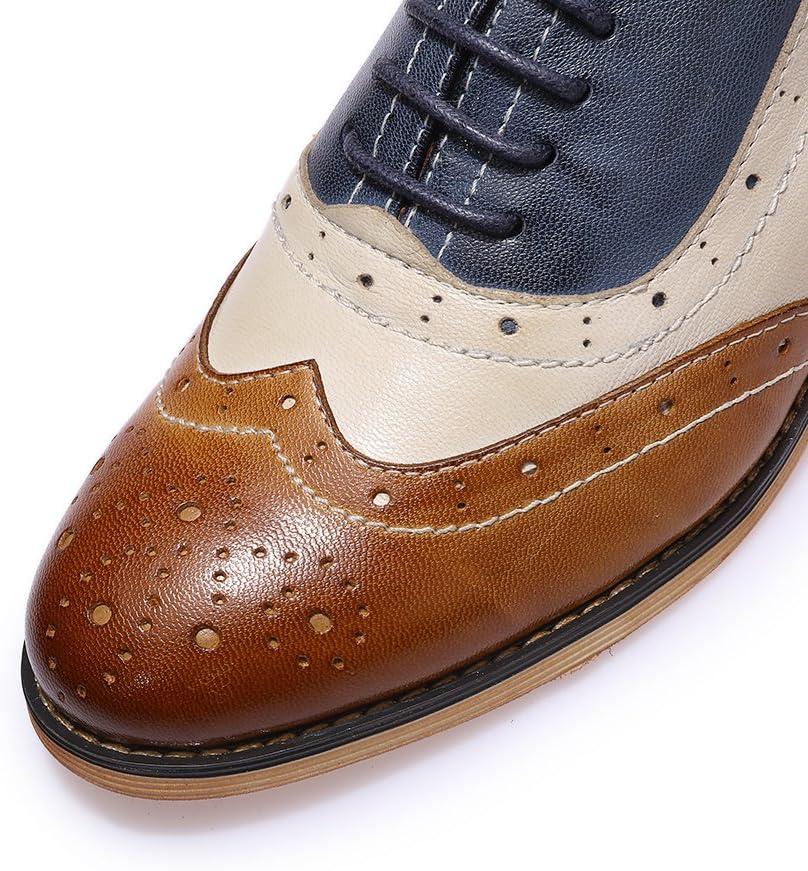 imageMona flying Womens Leather Flat Oxfords Shoes for Women Perforated Laceup Wingtip Vintage Brogues ShoesBrownwhiteblue