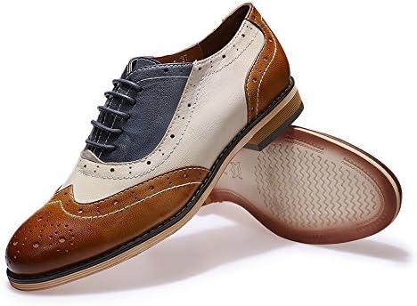imageMona flying Womens Leather Flat Oxfords Shoes for Women Perforated Laceup Wingtip Vintage Brogues ShoesBrownwhiteblue