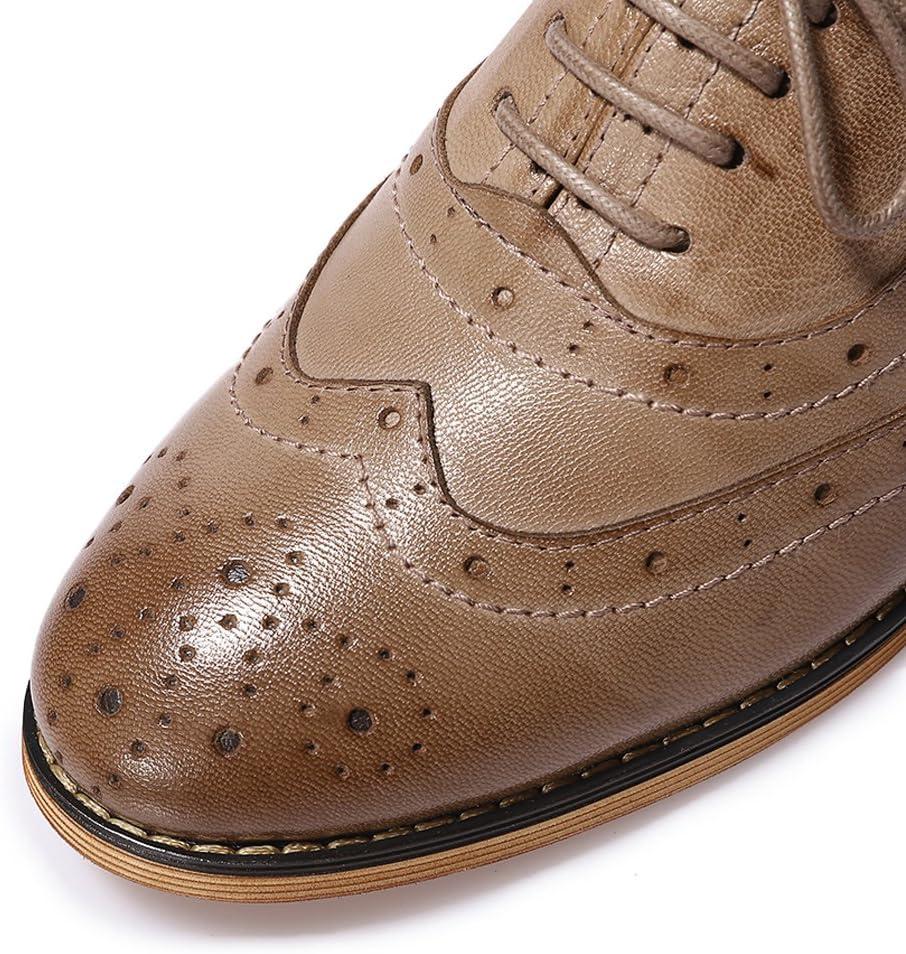 imageMona flying Womens Leather Flat Oxfords Shoes for Women Perforated Laceup Wingtip Vintage Brogues ShoesCoffee