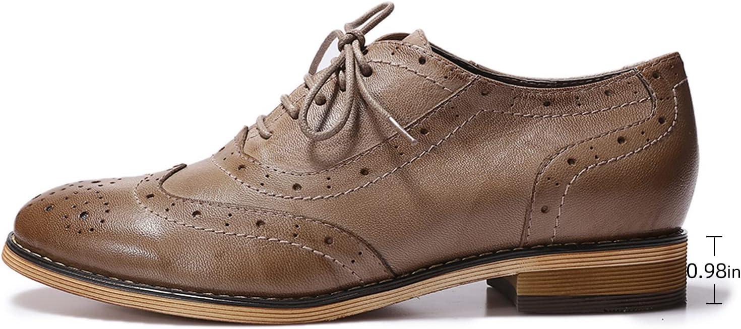 imageMona flying Womens Leather Flat Oxfords Shoes for Women Perforated Laceup Wingtip Vintage Brogues ShoesCoffee
