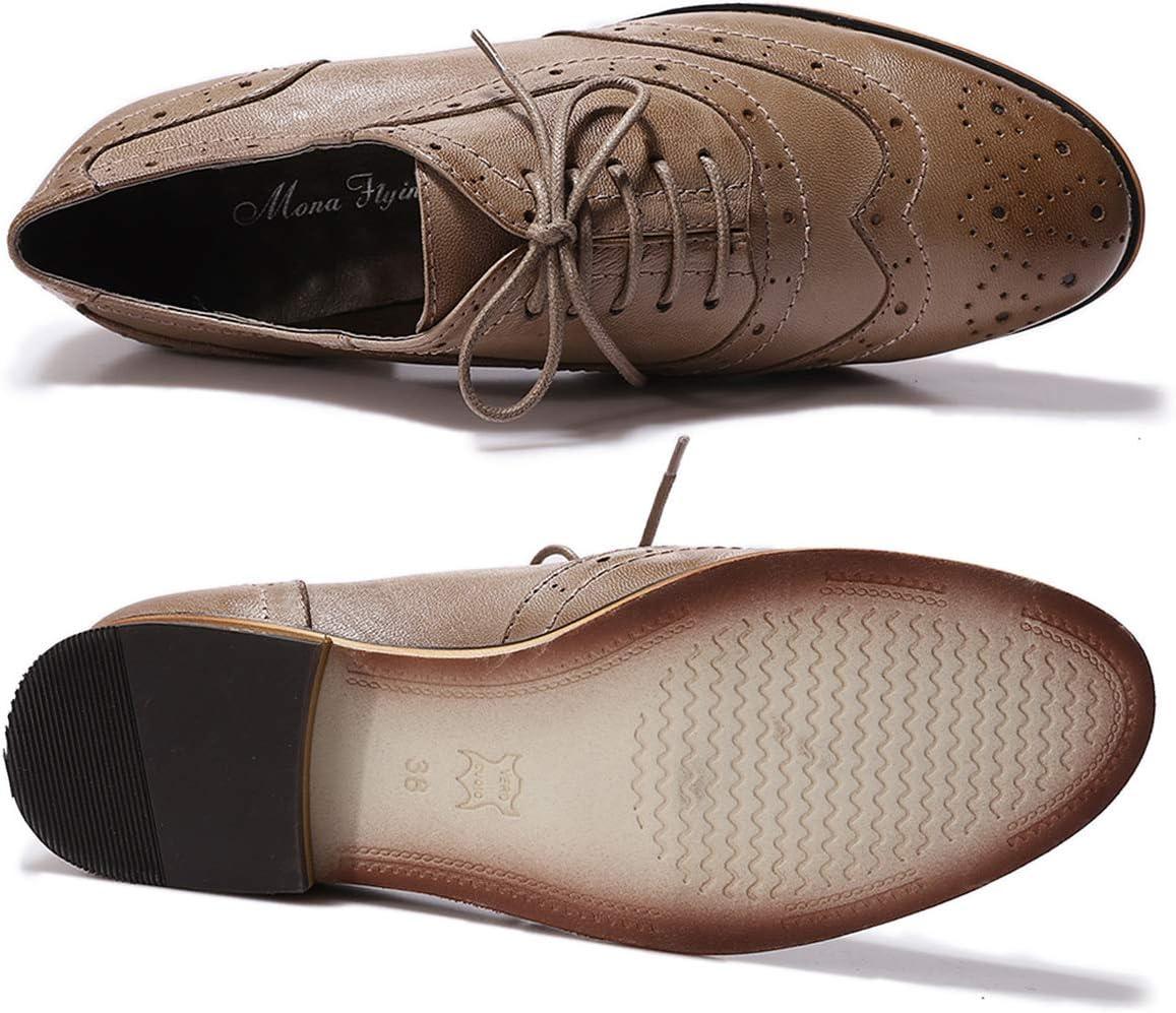 imageMona flying Womens Leather Flat Oxfords Shoes for Women Perforated Laceup Wingtip Vintage Brogues ShoesCoffee