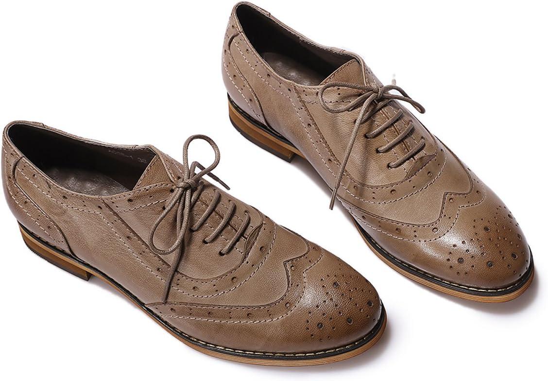 imageMona flying Womens Leather Flat Oxfords Shoes for Women Perforated Laceup Wingtip Vintage Brogues ShoesCoffee