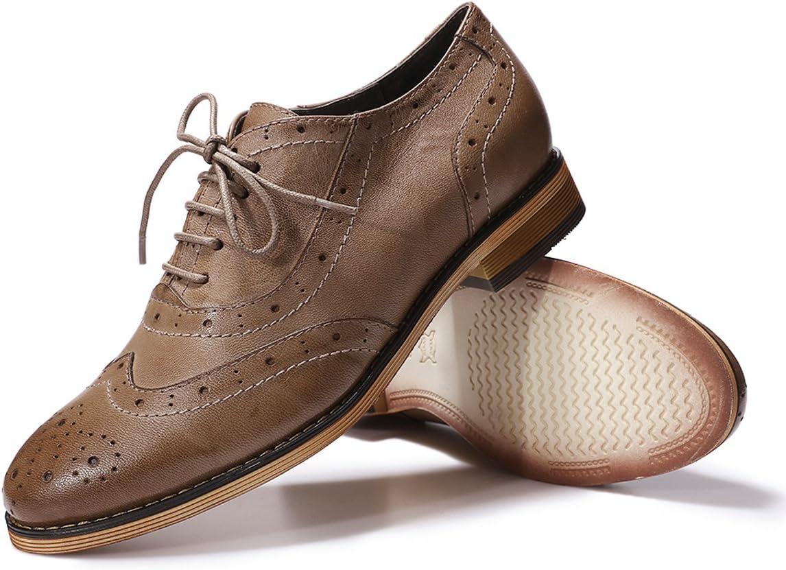 imageMona flying Womens Leather Flat Oxfords Shoes for Women Perforated Laceup Wingtip Vintage Brogues ShoesCoffee