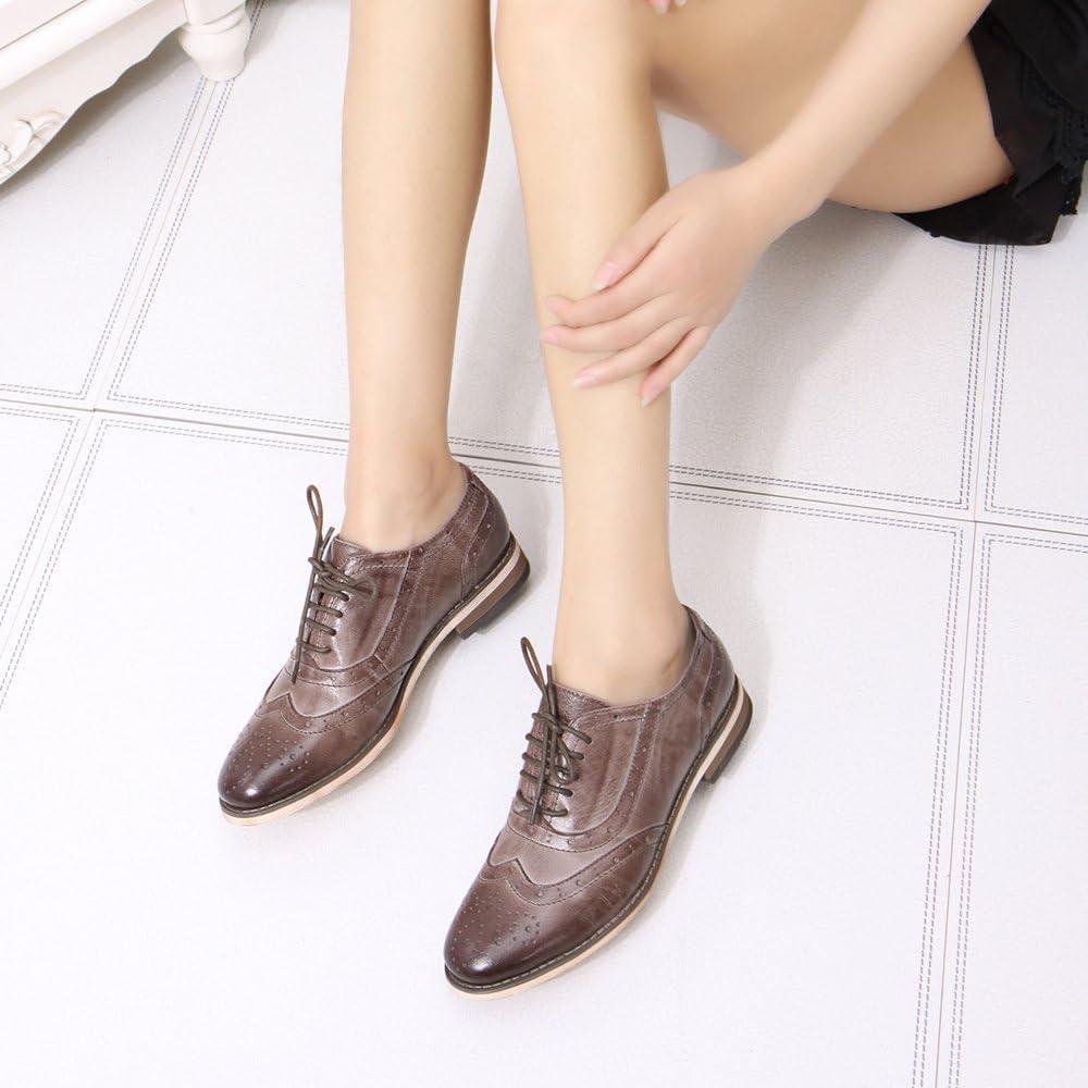 imageMona flying Womens Leather Flat Oxfords Shoes for Women Perforated Laceup Wingtip Vintage Brogues ShoesCoffee