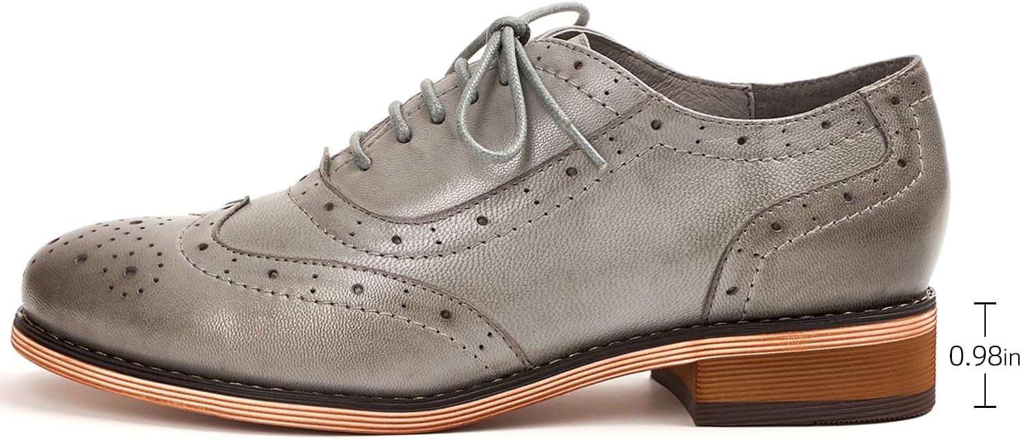 imageMona flying Womens Leather Flat Oxfords Shoes for Women Perforated Laceup Wingtip Vintage Brogues ShoesGrey