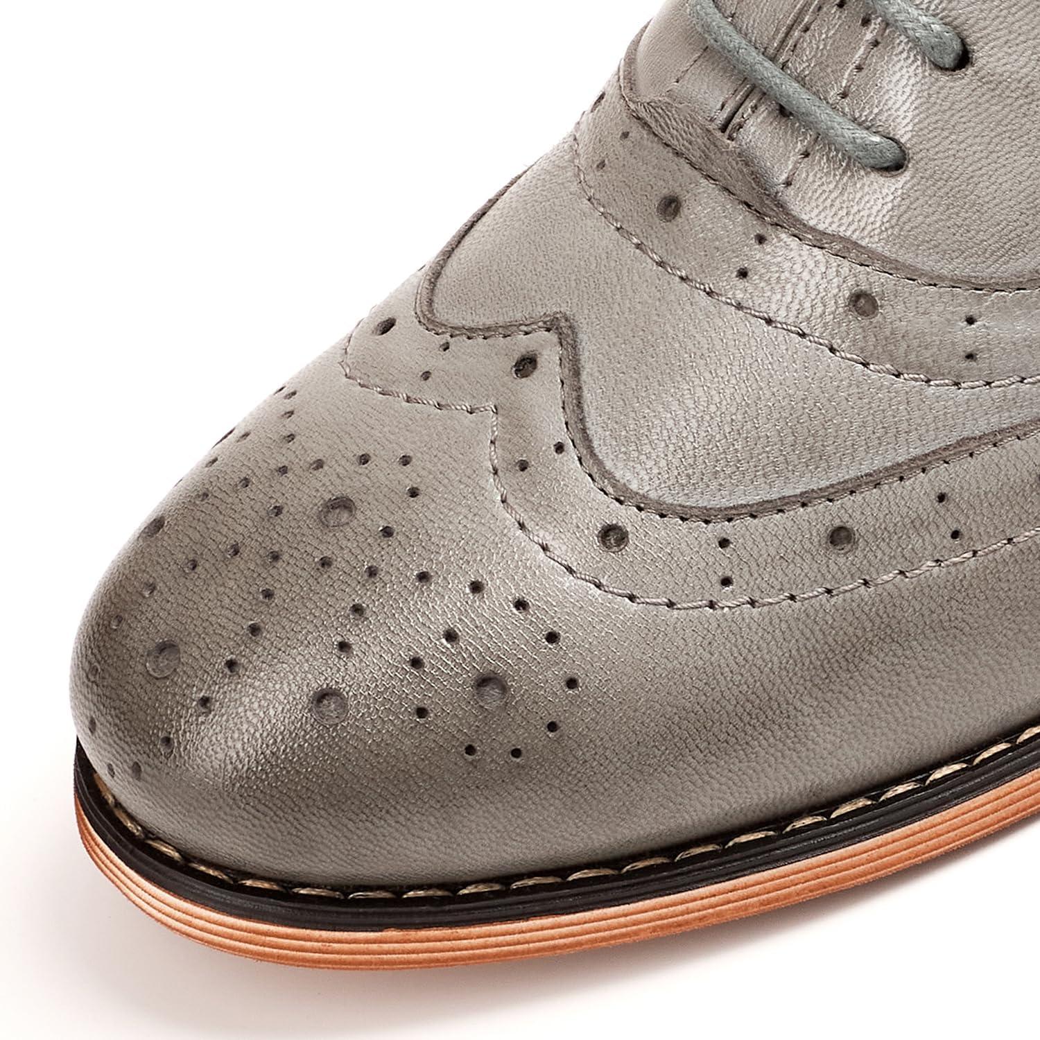 imageMona flying Womens Leather Flat Oxfords Shoes for Women Perforated Laceup Wingtip Vintage Brogues ShoesGrey
