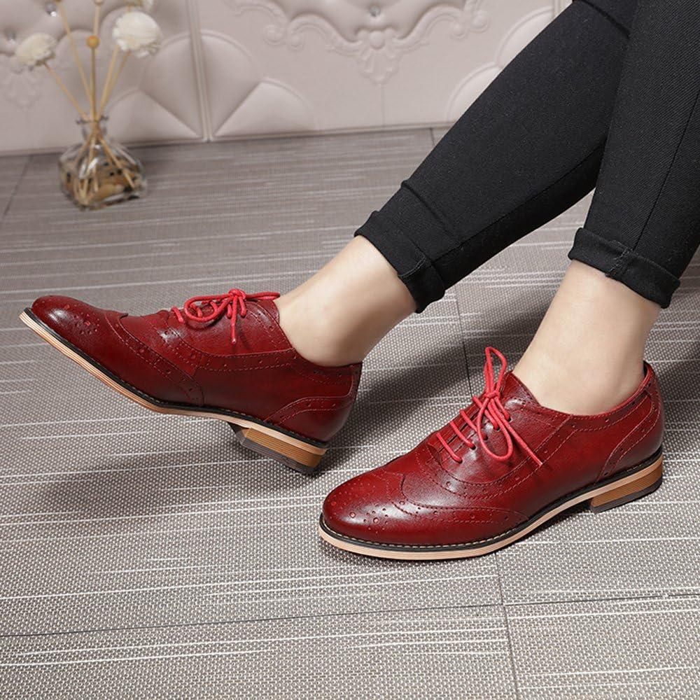 imageMona flying Womens Leather Flat Oxfords Shoes for Women Perforated Laceup Wingtip Vintage Brogues ShoesRed2