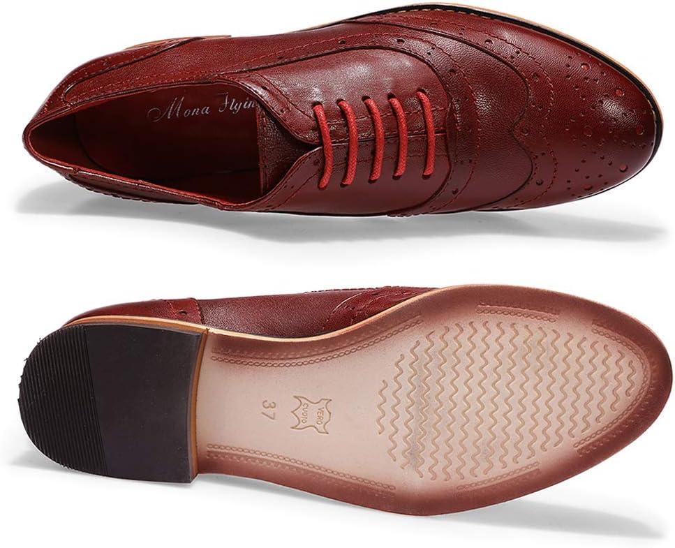 imageMona flying Womens Leather Flat Oxfords Shoes for Women Perforated Laceup Wingtip Vintage Brogues ShoesRed2
