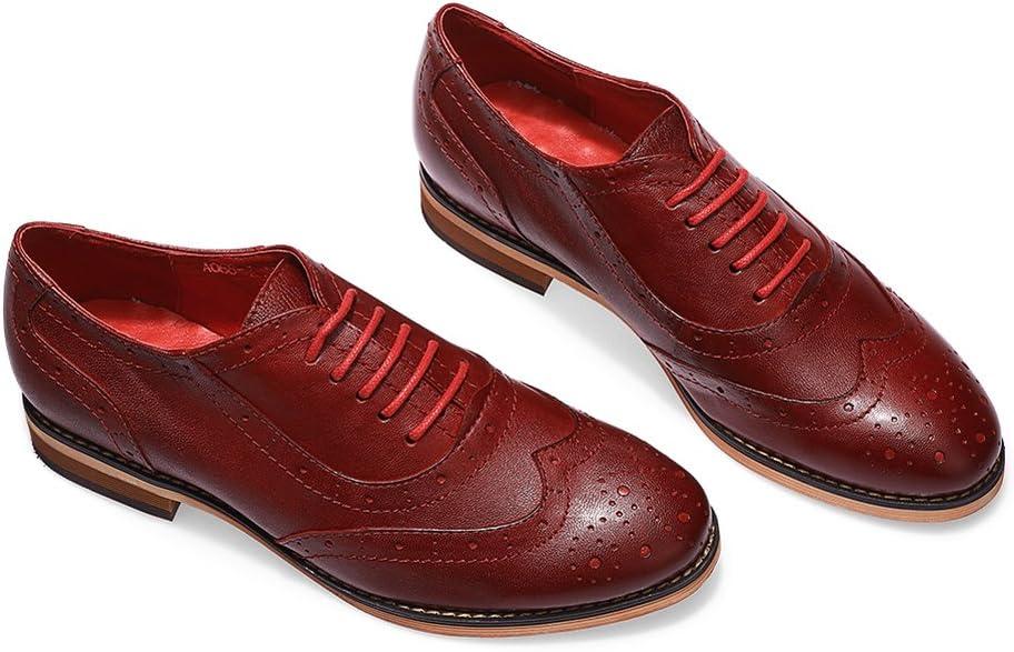 imageMona flying Womens Leather Flat Oxfords Shoes for Women Perforated Laceup Wingtip Vintage Brogues ShoesRed2