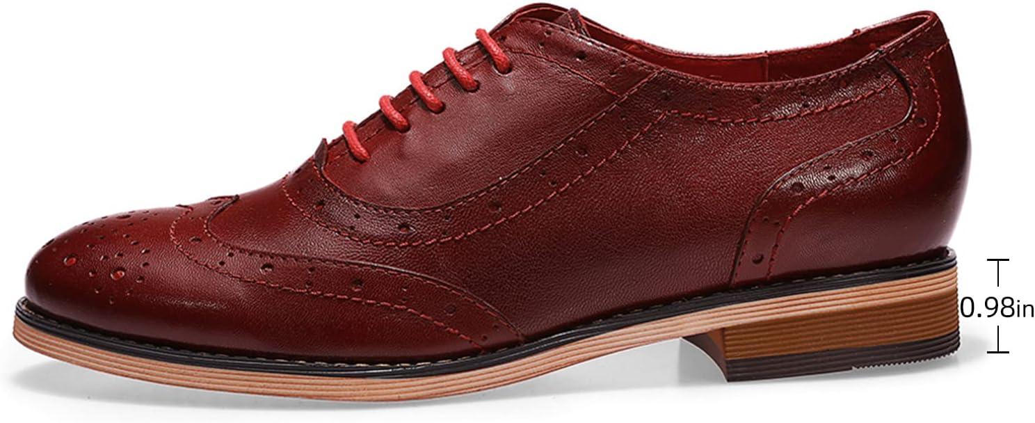 imageMona flying Womens Leather Flat Oxfords Shoes for Women Perforated Laceup Wingtip Vintage Brogues ShoesRed2