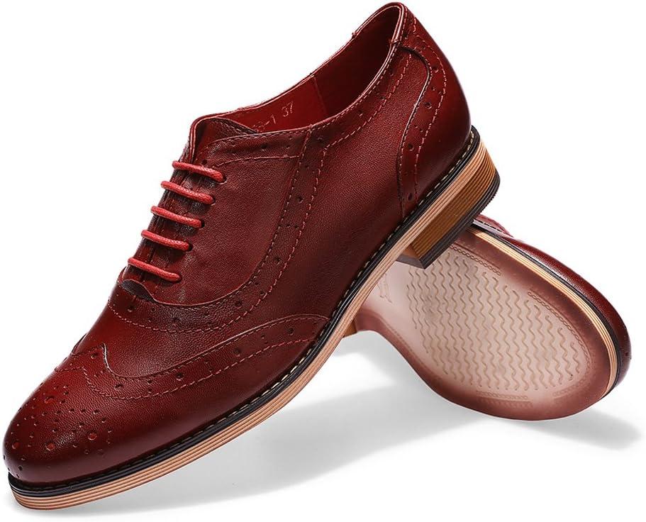 imageMona flying Womens Leather Flat Oxfords Shoes for Women Perforated Laceup Wingtip Vintage Brogues ShoesRed2