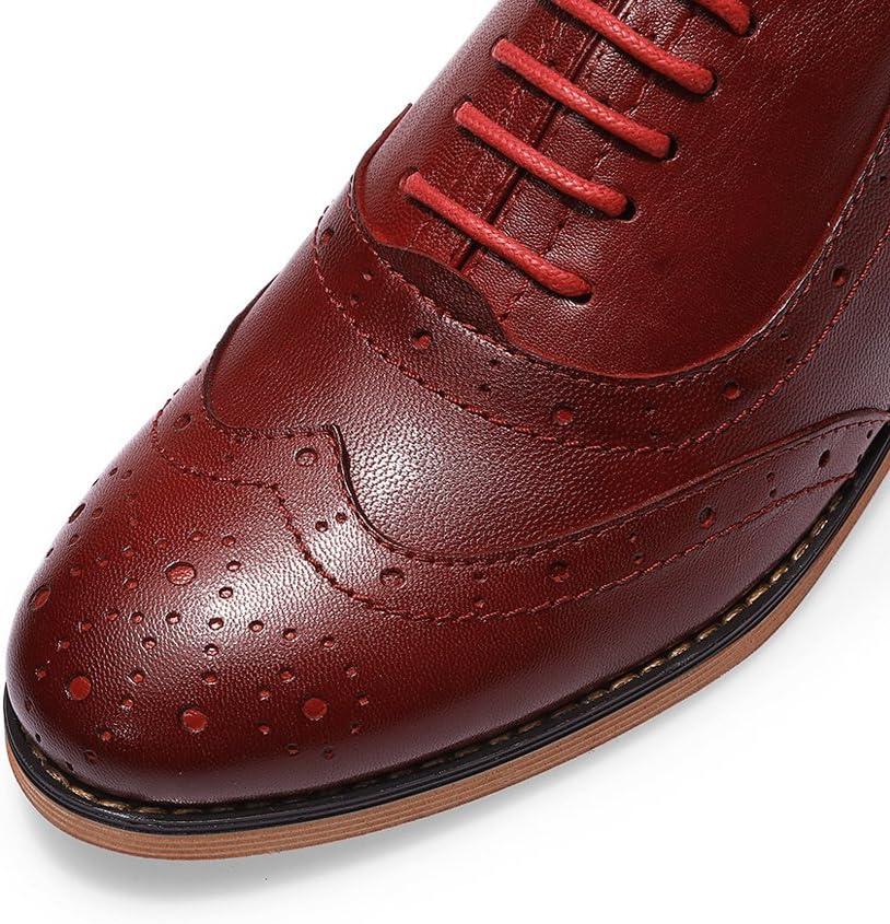 imageMona flying Womens Leather Flat Oxfords Shoes for Women Perforated Laceup Wingtip Vintage Brogues ShoesRed2