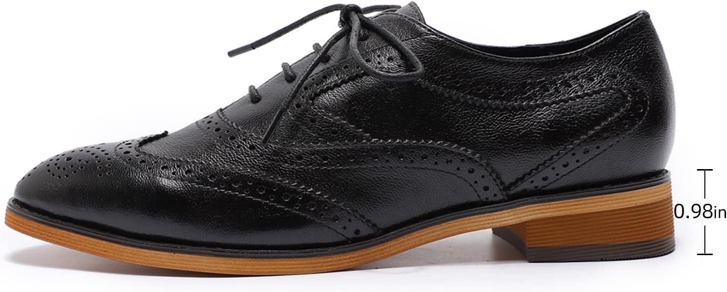 imageMona flying Womens Perforated Oxfords Wingtip Brogue Lace up Leather Flat Office Work Shoes for LadiesBlack