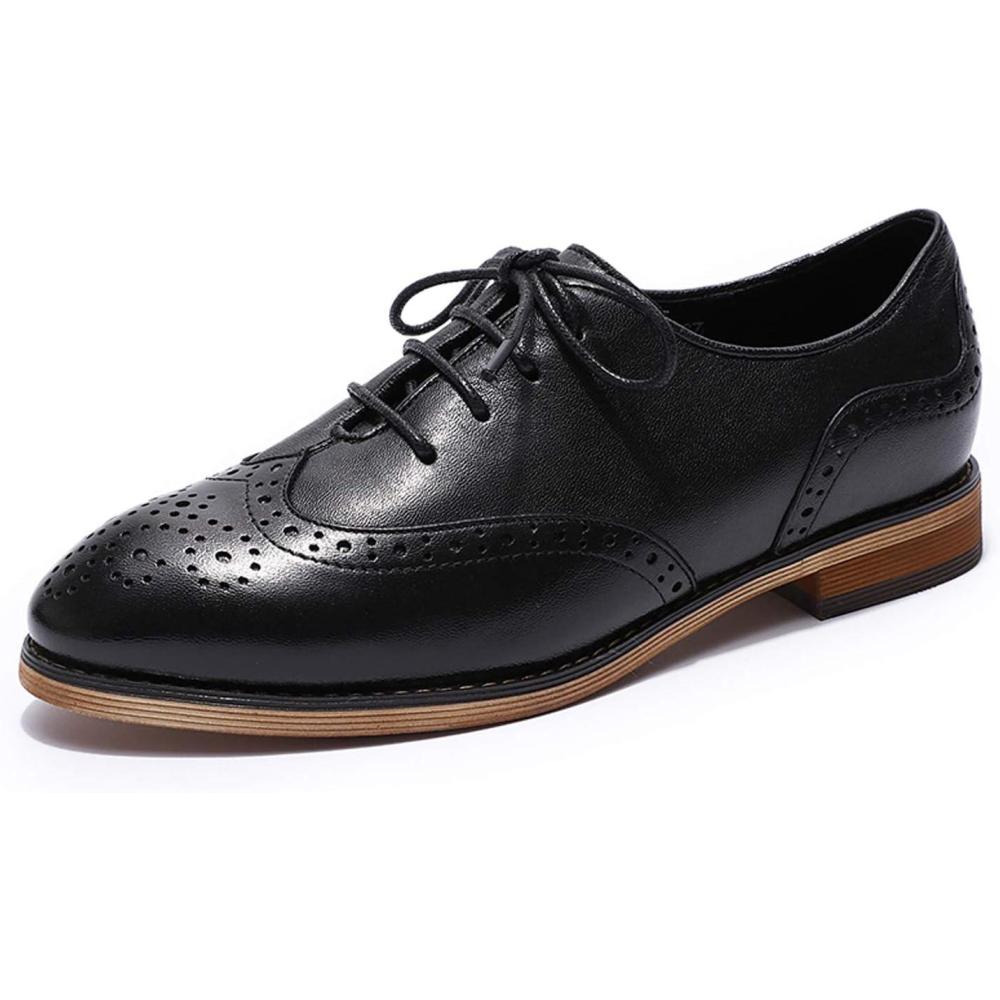 imageMona flying Wingtip Oxfords for Women Laceup Leather Shoes for LadiesBlack