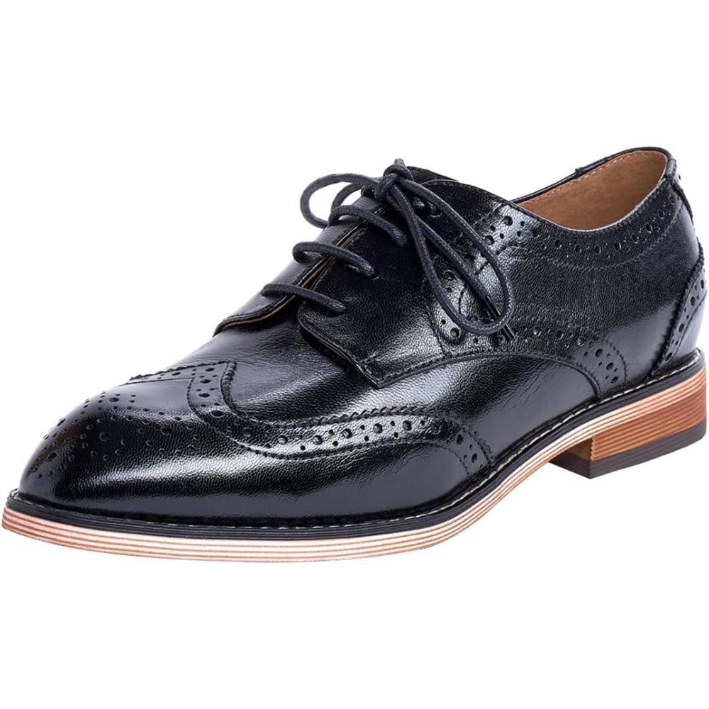 imageMona flying Womens Comfortable Multicolored Wingtip Oxfords Brogue Laceup Leather Shoes for Womens LadiesDeep Black