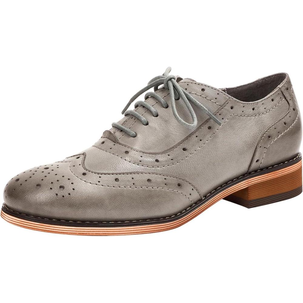 imageMona flying Womens Leather Flat Oxfords Shoes for Women Perforated Laceup Wingtip Vintage Brogues ShoesGrey